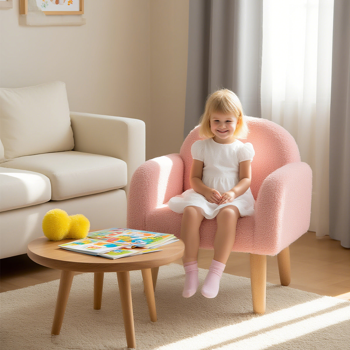 Kids Armchair Pink with Comfy Backrest & Armrests - Costway