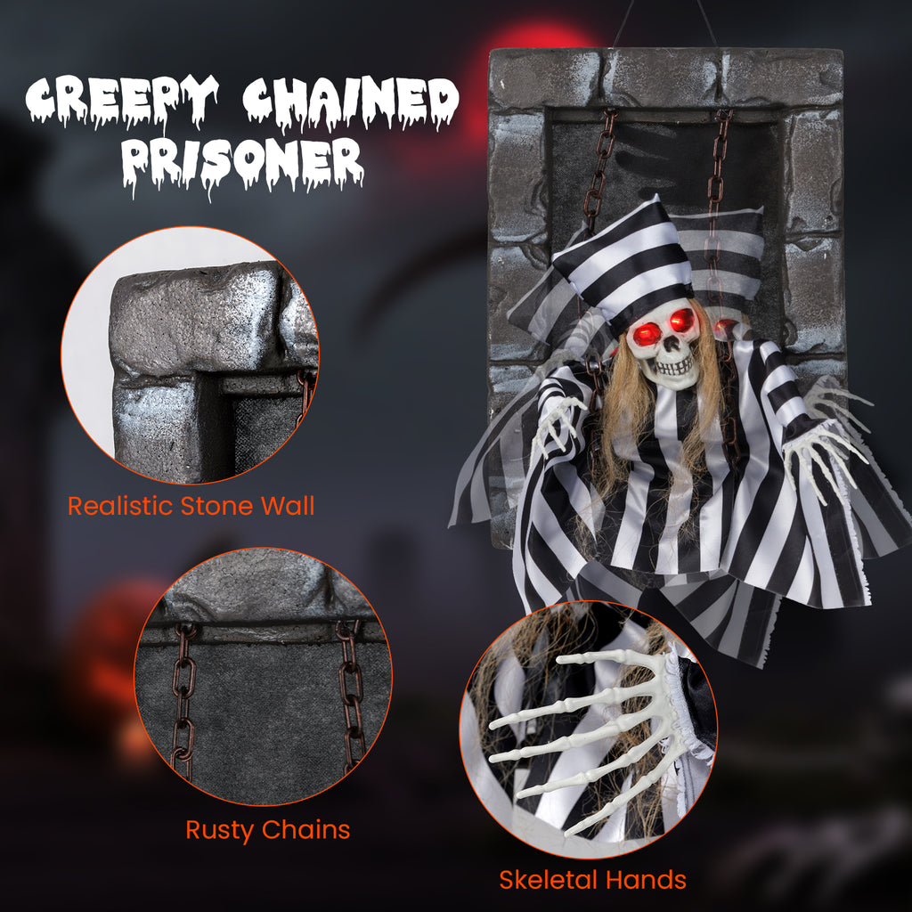 Halloween Hanging Skull Prisoner Decor - Light & Sound Activation, Variation B
