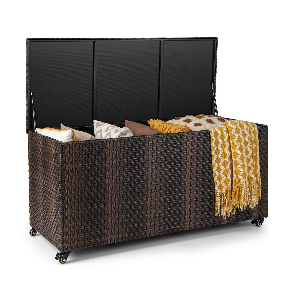 96 Gallon PE Wicker Outdoor Storage Box with Wheels - Gray
