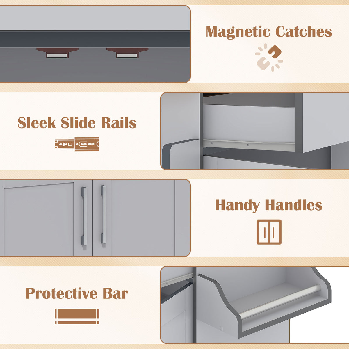 Rolling Kitchen Island Cart with Towel Rack - Gray