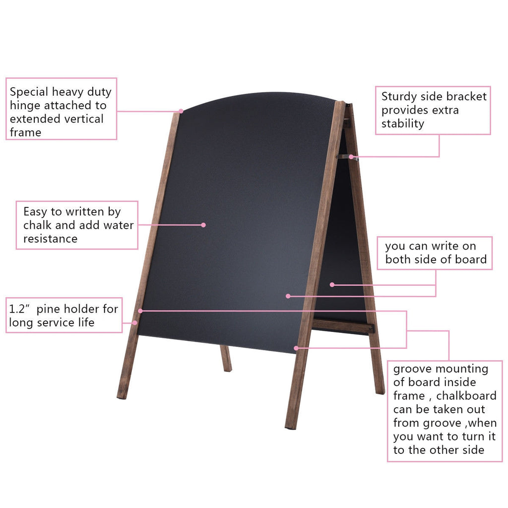 40 Inch Wooden A-Frame Sidewalk Chalkboard Sign for Weddings & Business Advertising