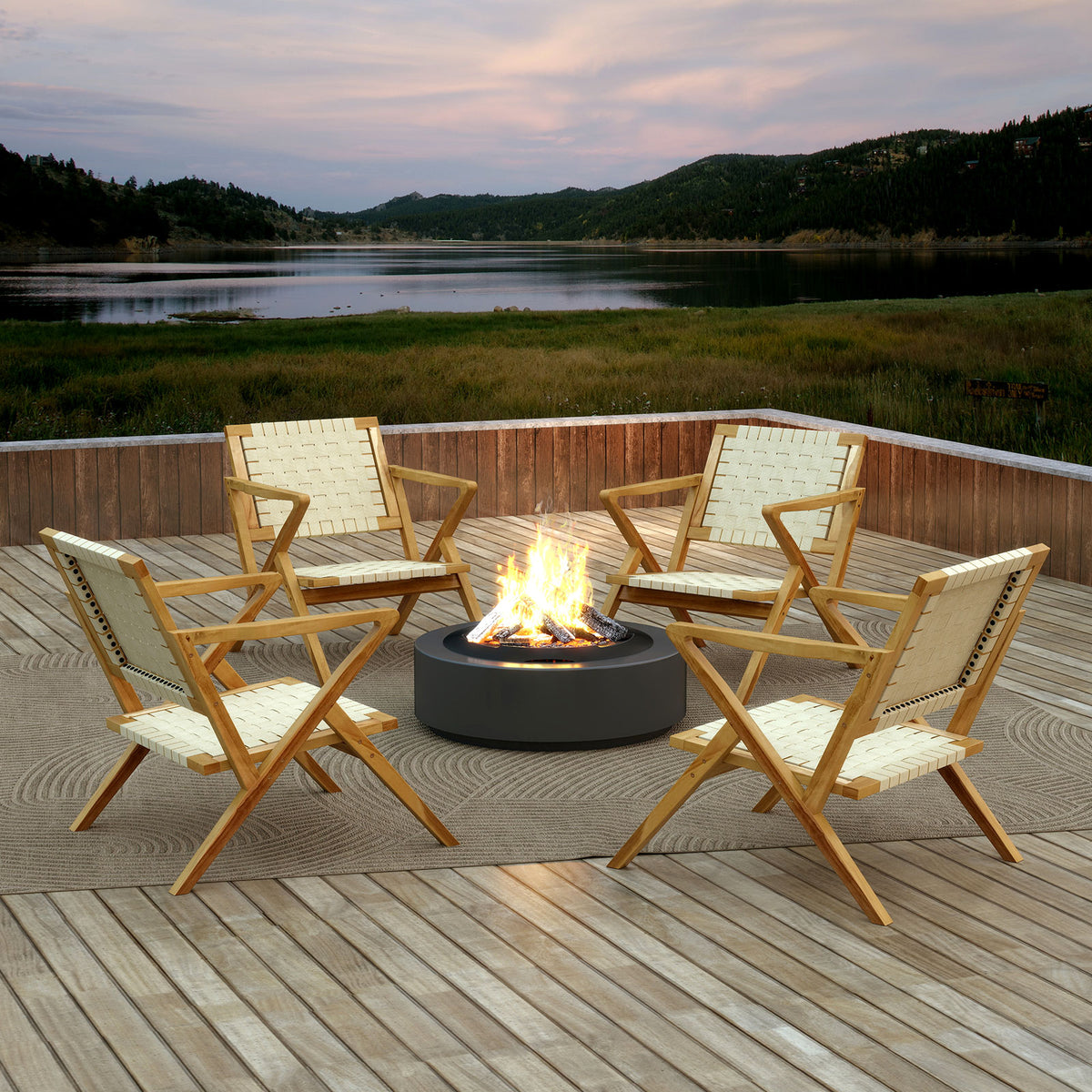 Outdoor and Indoor Teak Wood Patio Chair wuth Webbing Seat Backrest