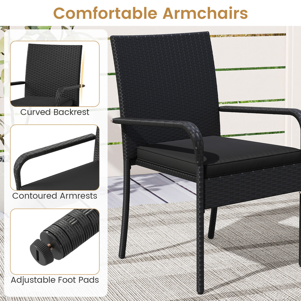 3 Piece Patio Furniture Set with Seat Cushions and Tempered Glass