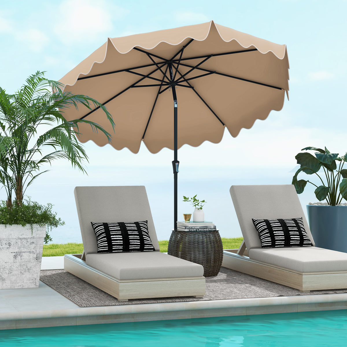 9 Feet Patio Umbrella with Crank Handle and Tilt - Brown