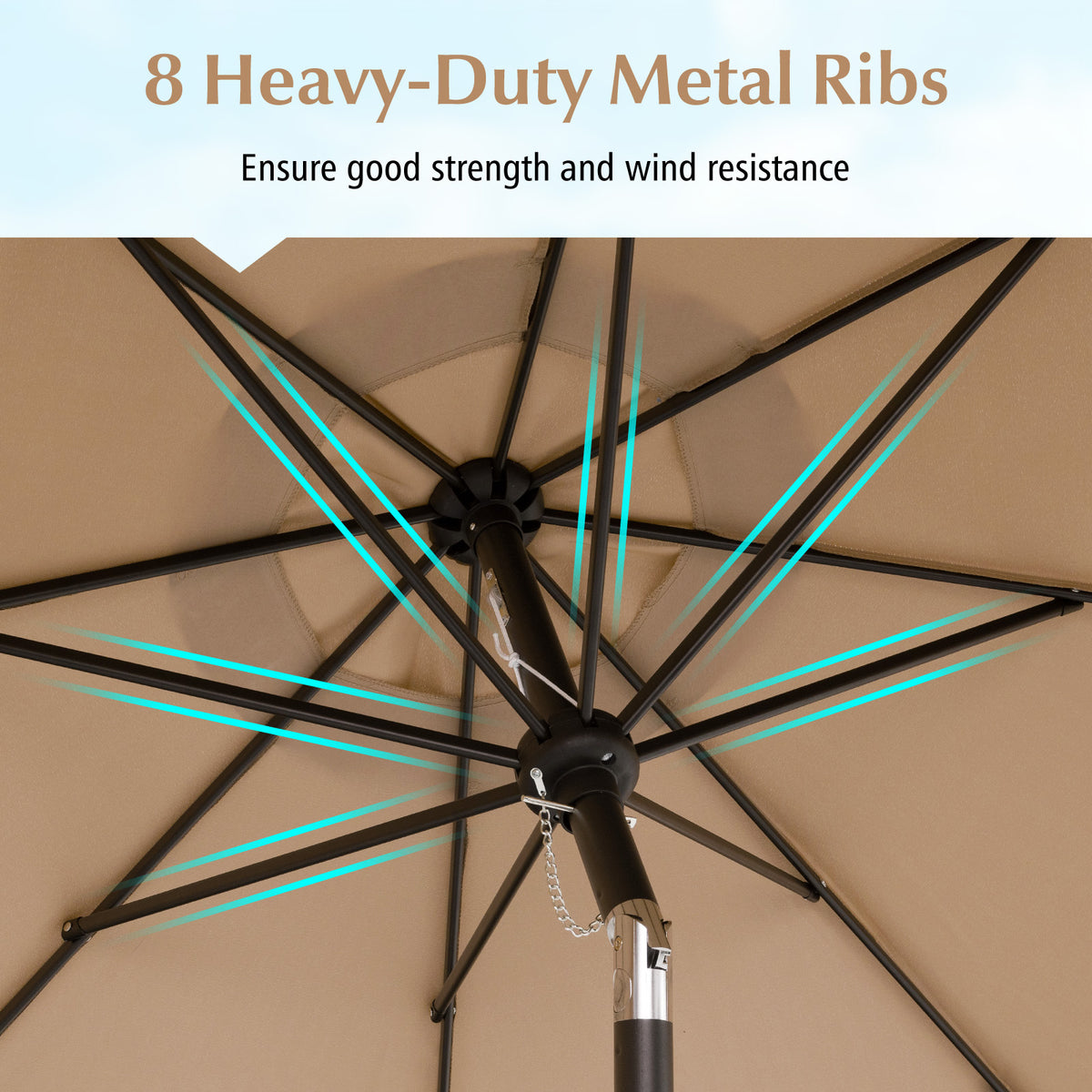 9 Feet Patio Umbrella with Crank Handle and Tilt - Brown