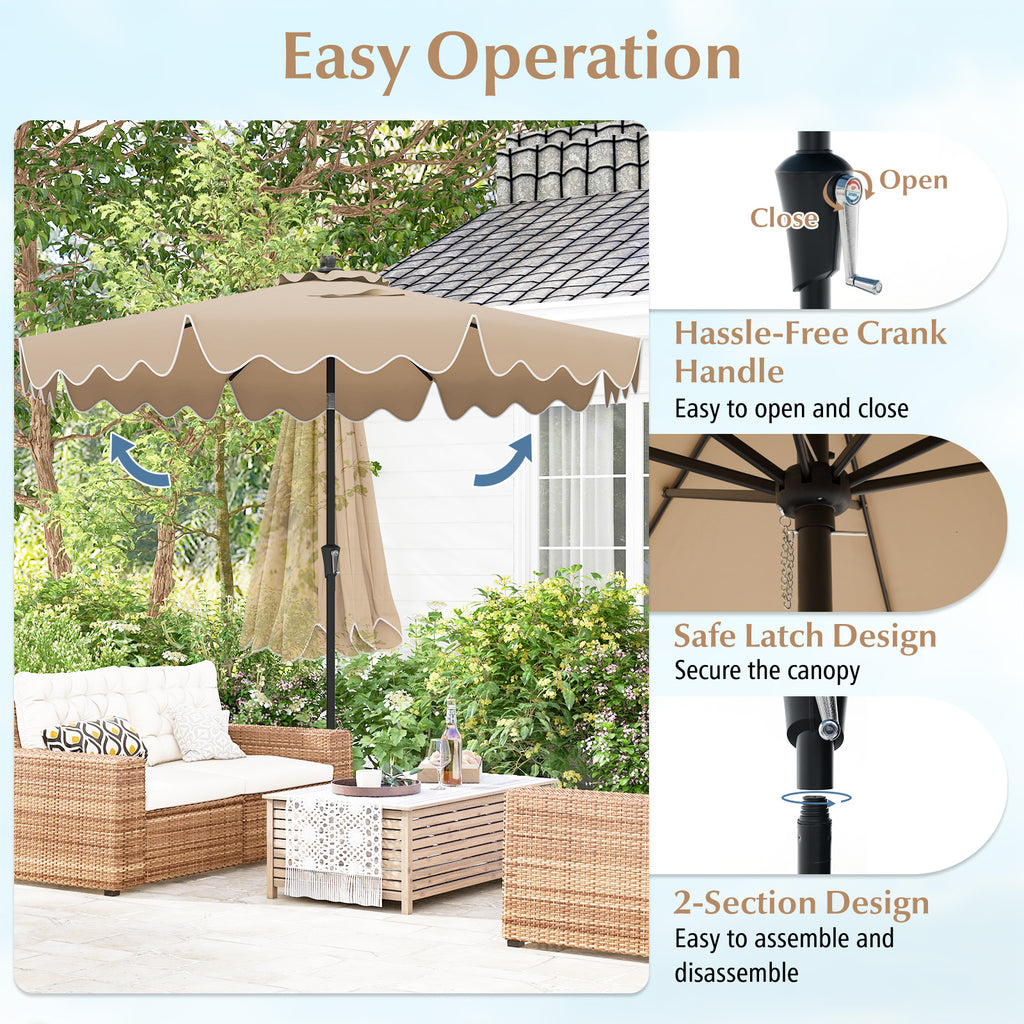 9 Feet Patio Umbrella with Crank Handle and Tilt - Brown