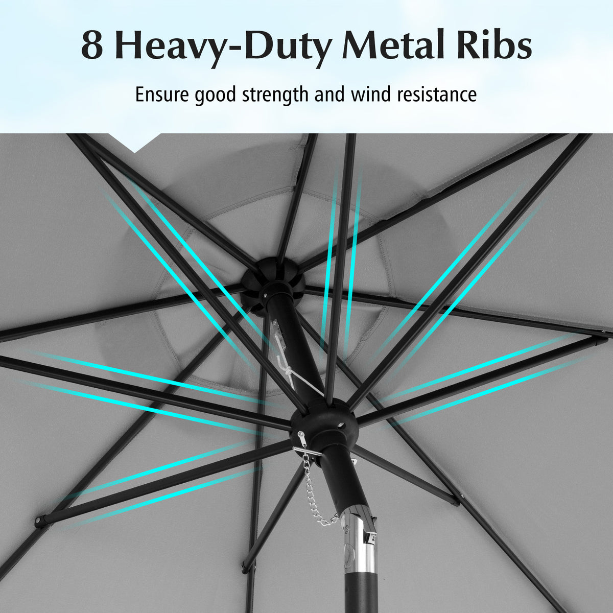 9 Feet Patio Umbrella with Crank Handle and Push Button Tilt