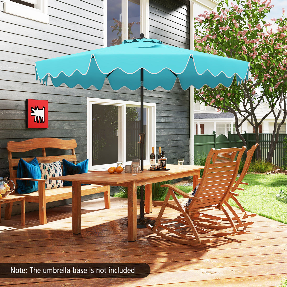 9 Feet Patio Umbrella with Crank Handle and Tilt – Turquoise