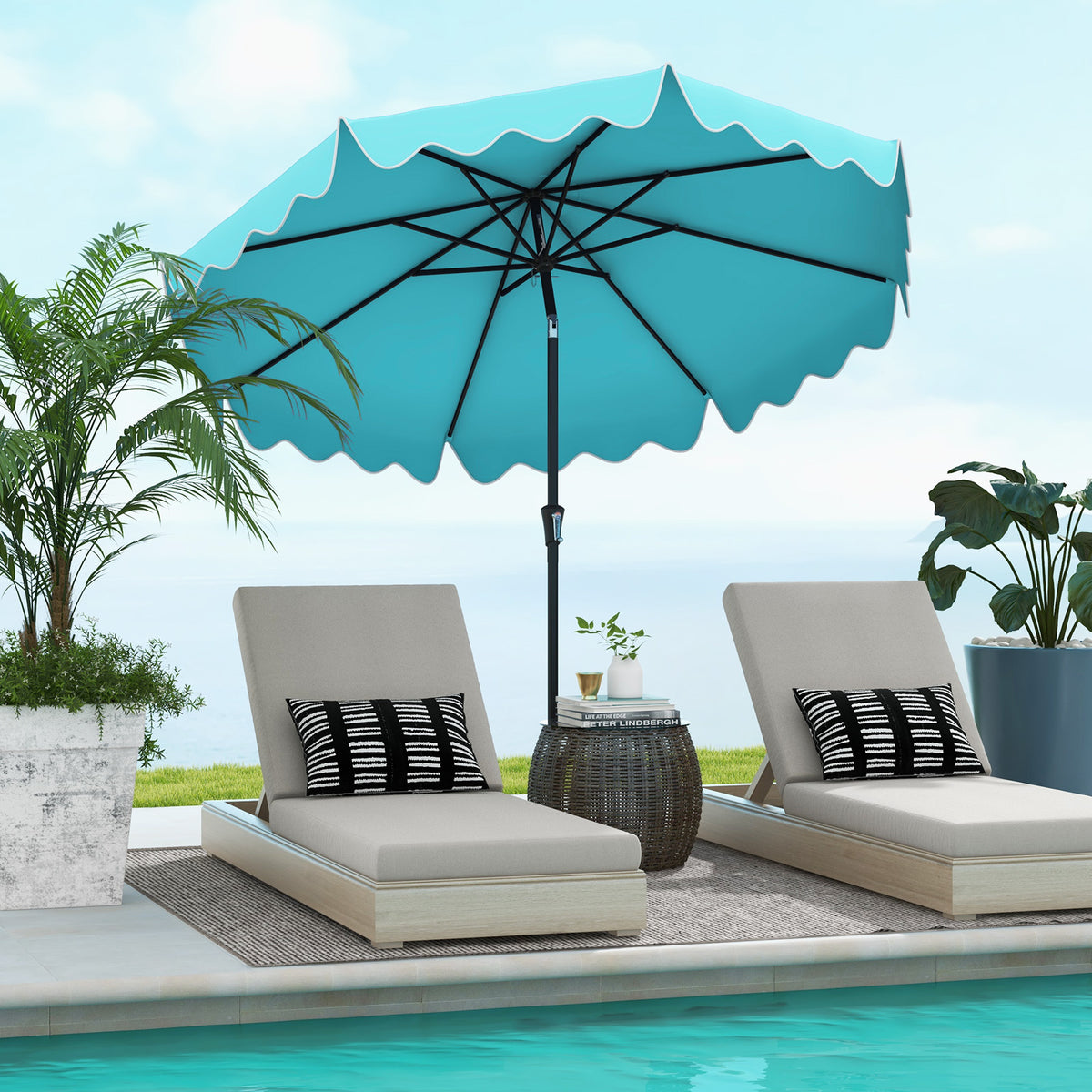 9 Feet Patio Umbrella with Crank Handle and Tilt – Turquoise