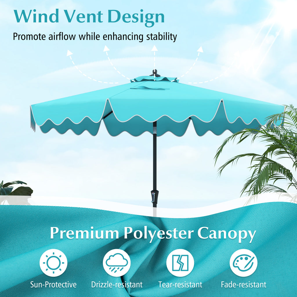 9 Feet Patio Umbrella with Crank Handle and Tilt – Turquoise