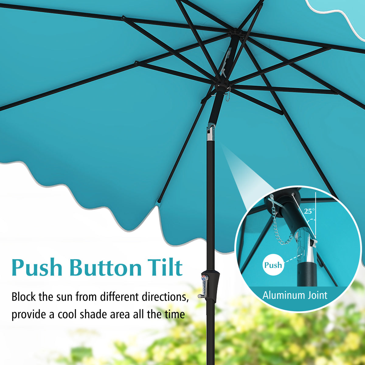 9 Feet Patio Umbrella with Crank Handle and Tilt – Turquoise