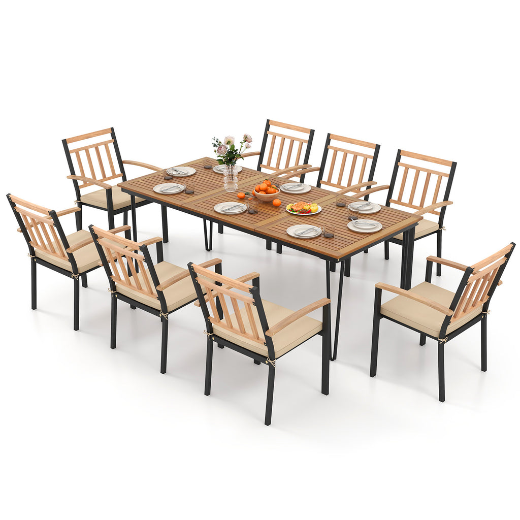 9-Piece Patio Dining Set 35.5 Inch Acacia Wood Table with Umbrella