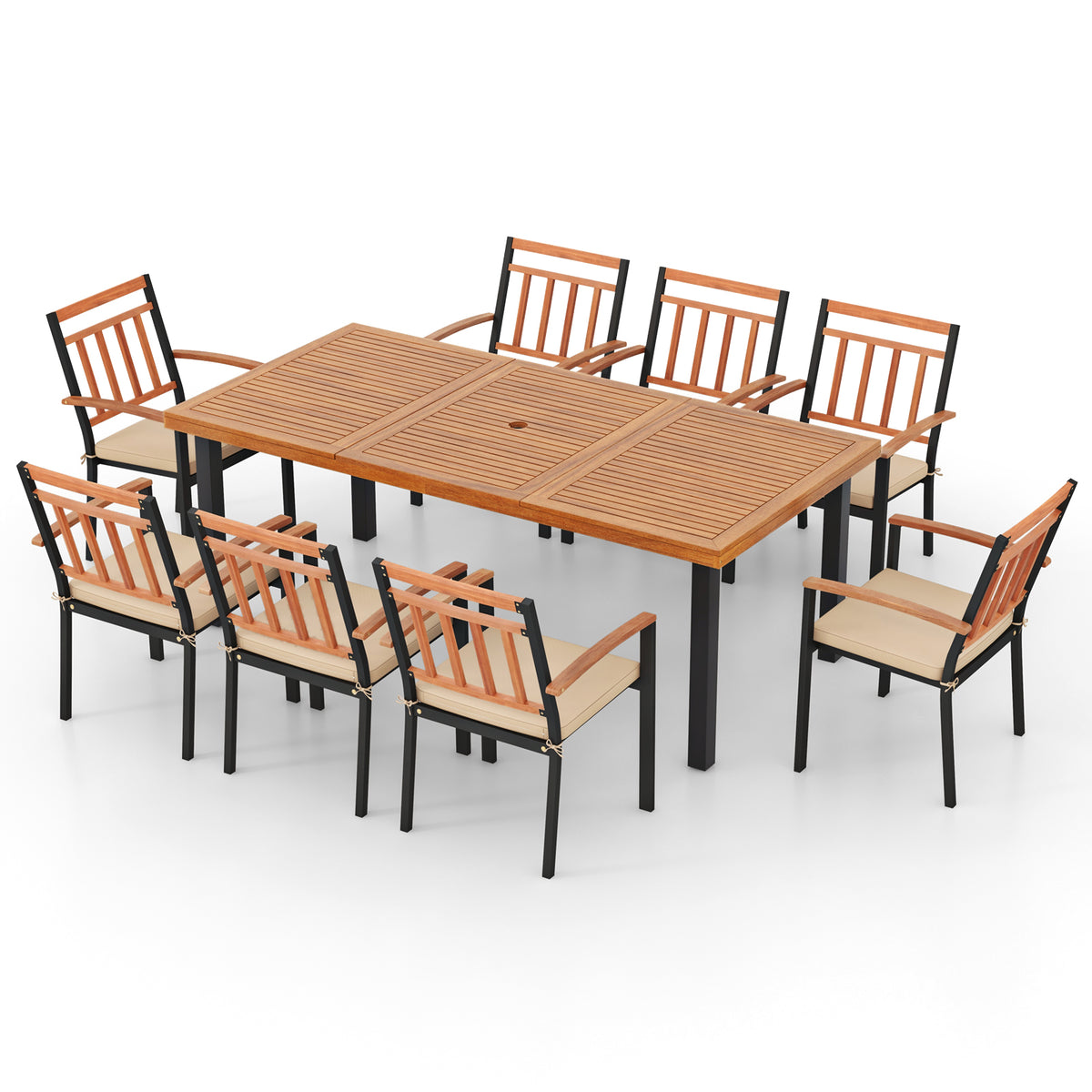 9-Piece Patio Dining Set with 8 Wooden Armchairs
