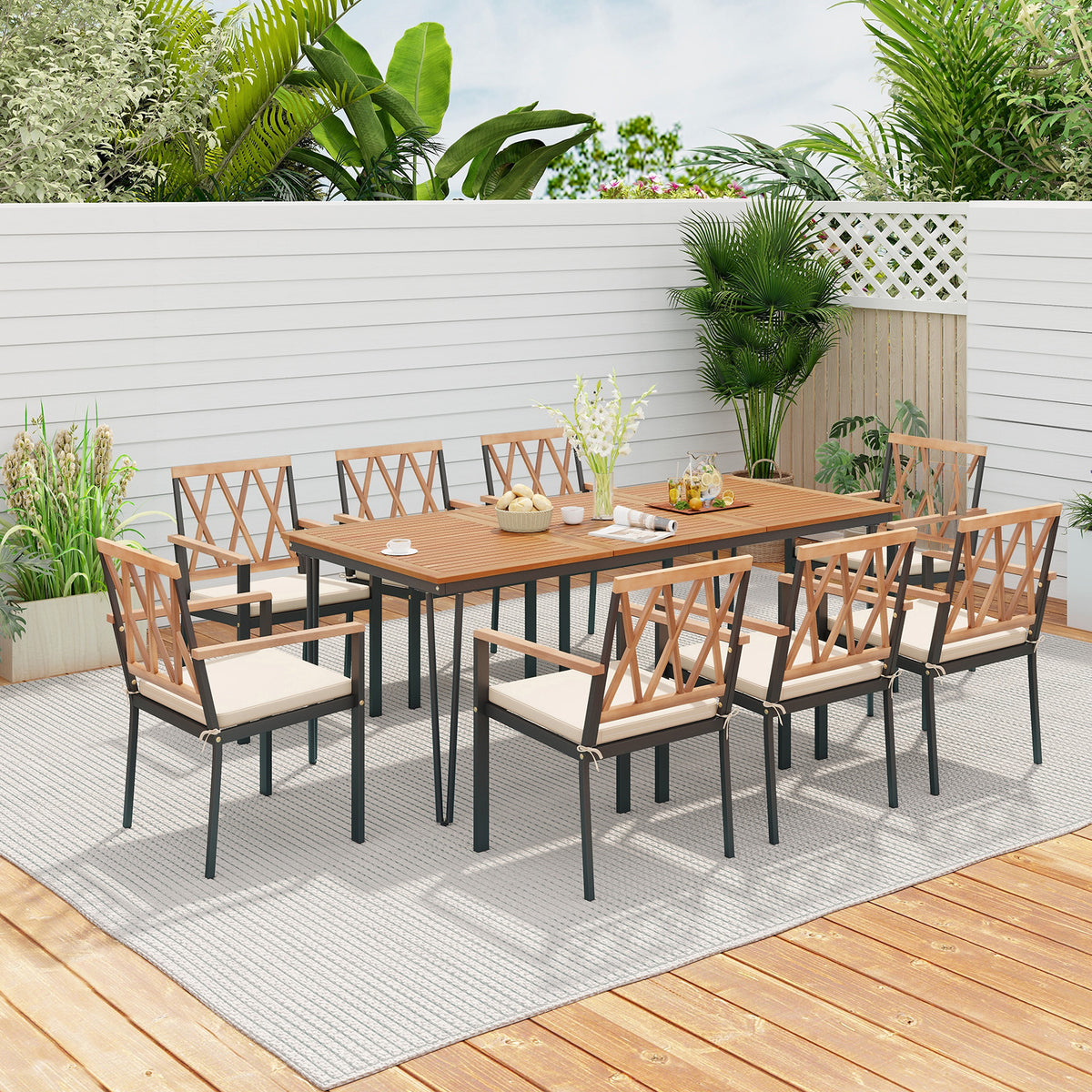 9-Piece Patio Dining Set with Acacia Wood Table – Style 2