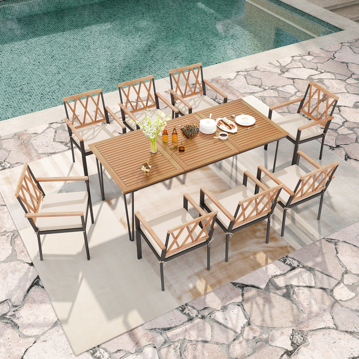 9-Piece Patio Dining Set with Acacia Wood Table – Style 2