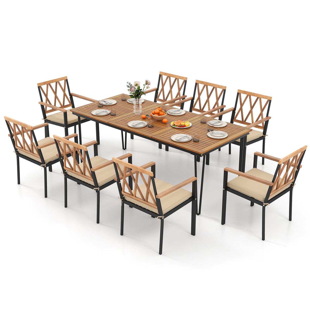 9-Piece Patio Dining Set with Acacia Wood Table – Style 2