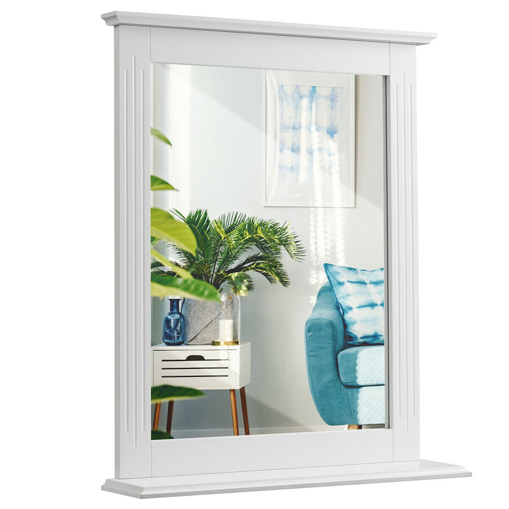 White Wall-Mounted Vanity Mirror with Shelf - Multipurpose Home Decor