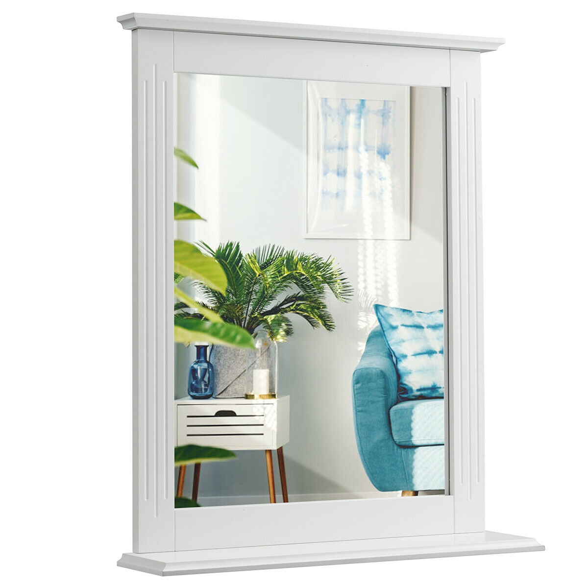 White Wall-Mounted Vanity Mirror with Shelf - Multipurpose Home Decor