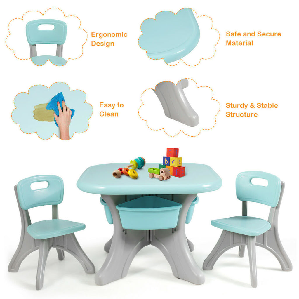 Kids Activity Table and Chair Set with Storage - Blue, Durable Plastic Play Furniture
