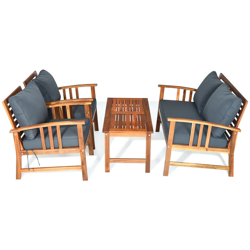 4-Piece Wooden Patio Sofa Set with Cushions - Gray