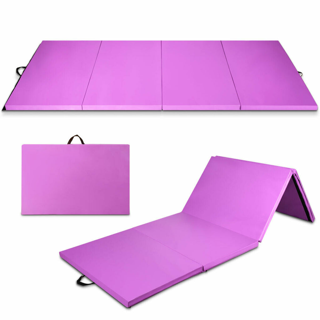 8ft x 4ft Purple Folding Gymnastics Tumbling Mat - Non-Slip, Thick Foam, Portable