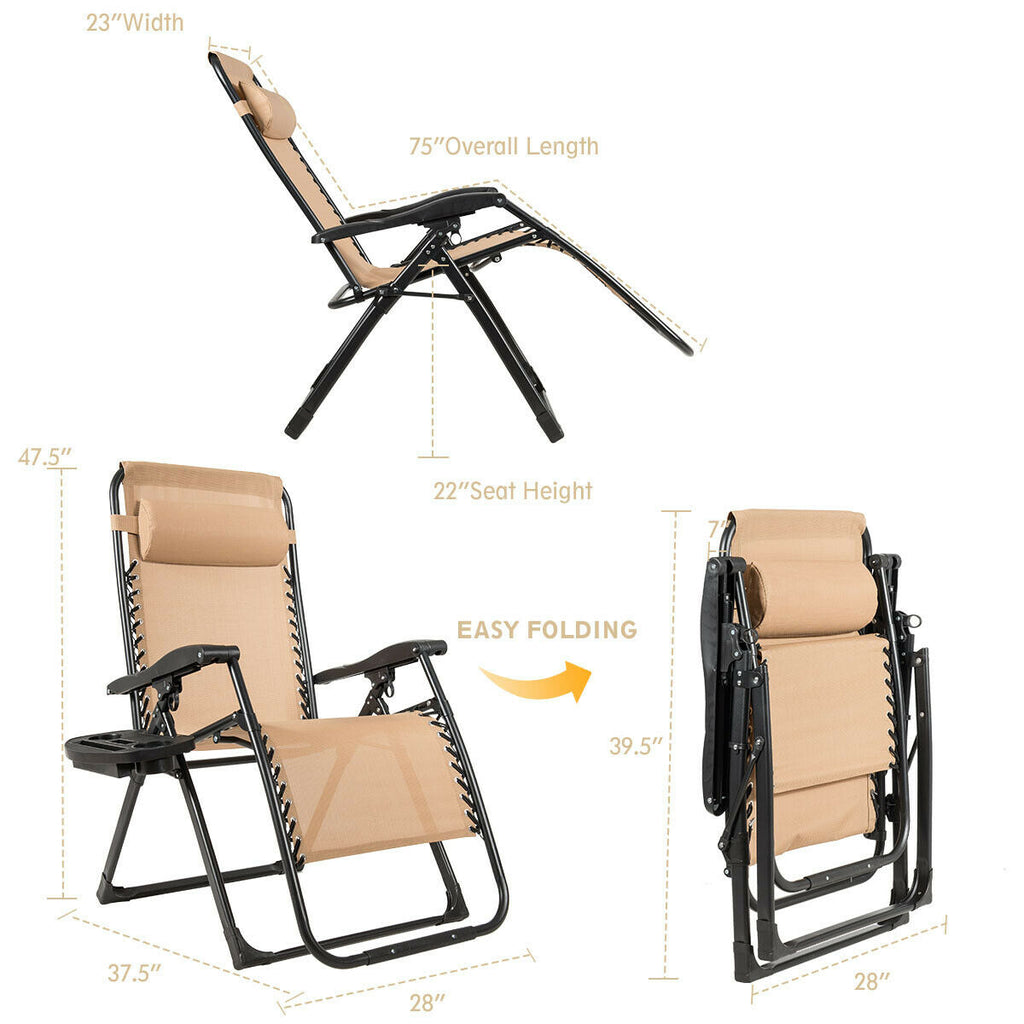 Oversized Lounge Chair with Cup Holder - Beige