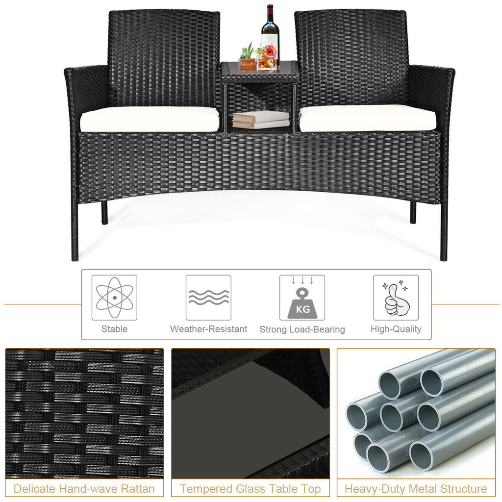 Wicker Patio Conversation Furniture Set with Removable Cushions and