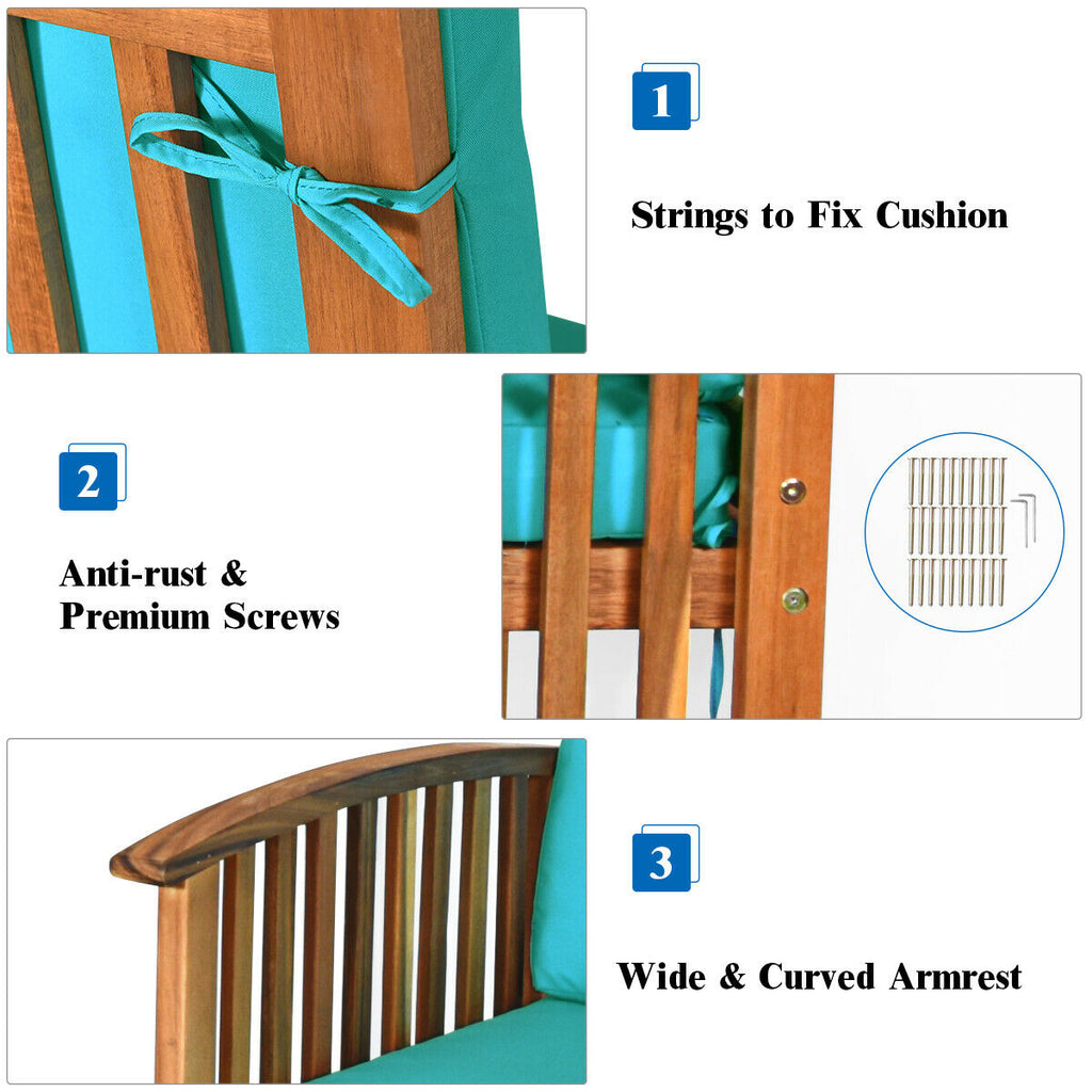 4-Piece Acacia Patio Furniture Set with Cushions - Style 2, Blue