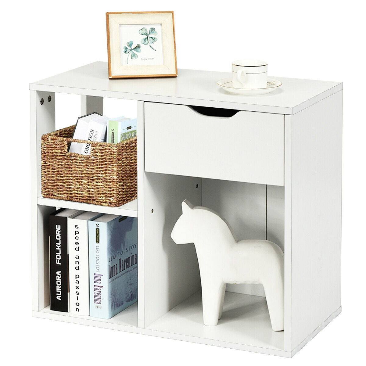 3-Cube Bookcase with Drawer & Shelves - White