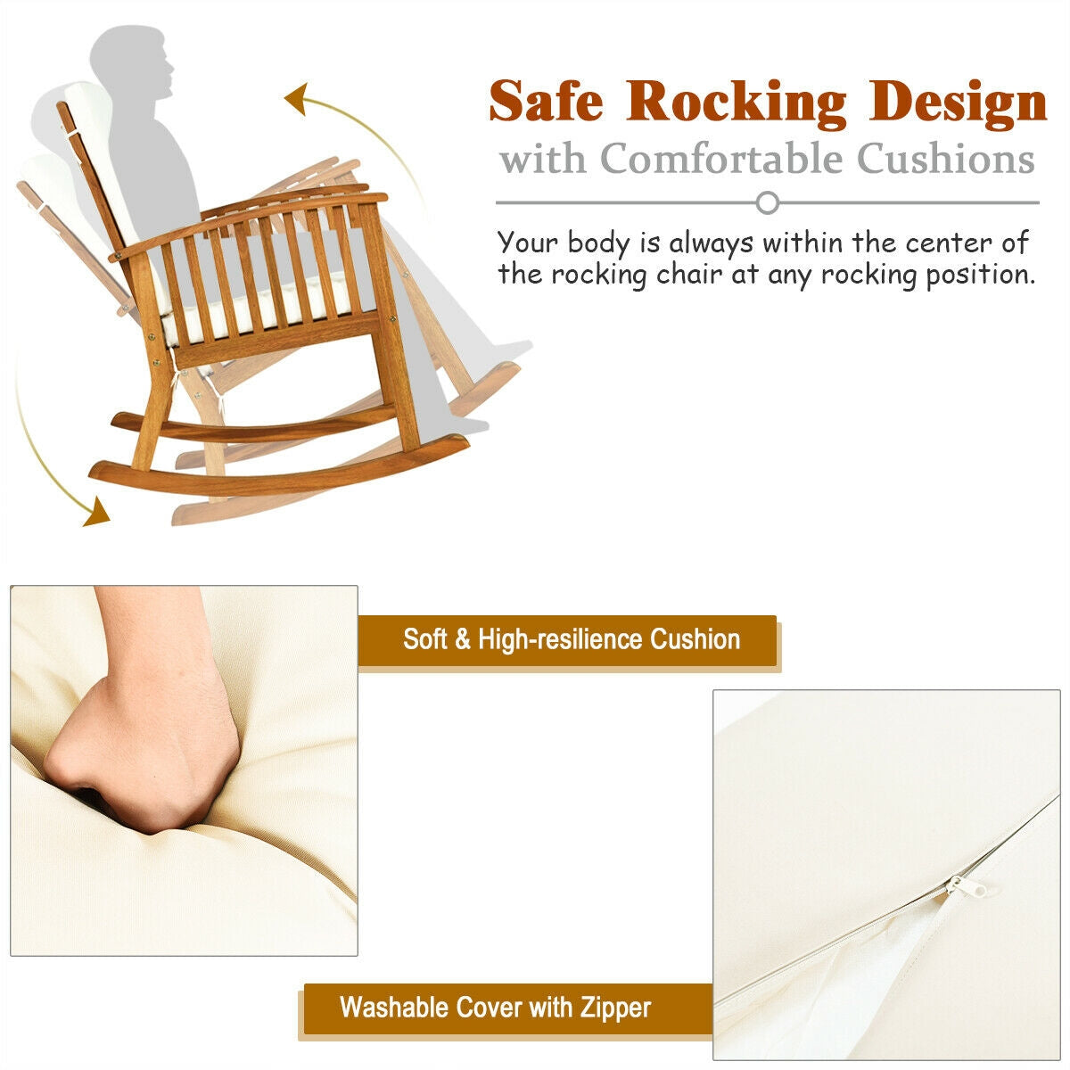 Acacia Wood Patio Rocking Chair Table Set - 2 Piece
