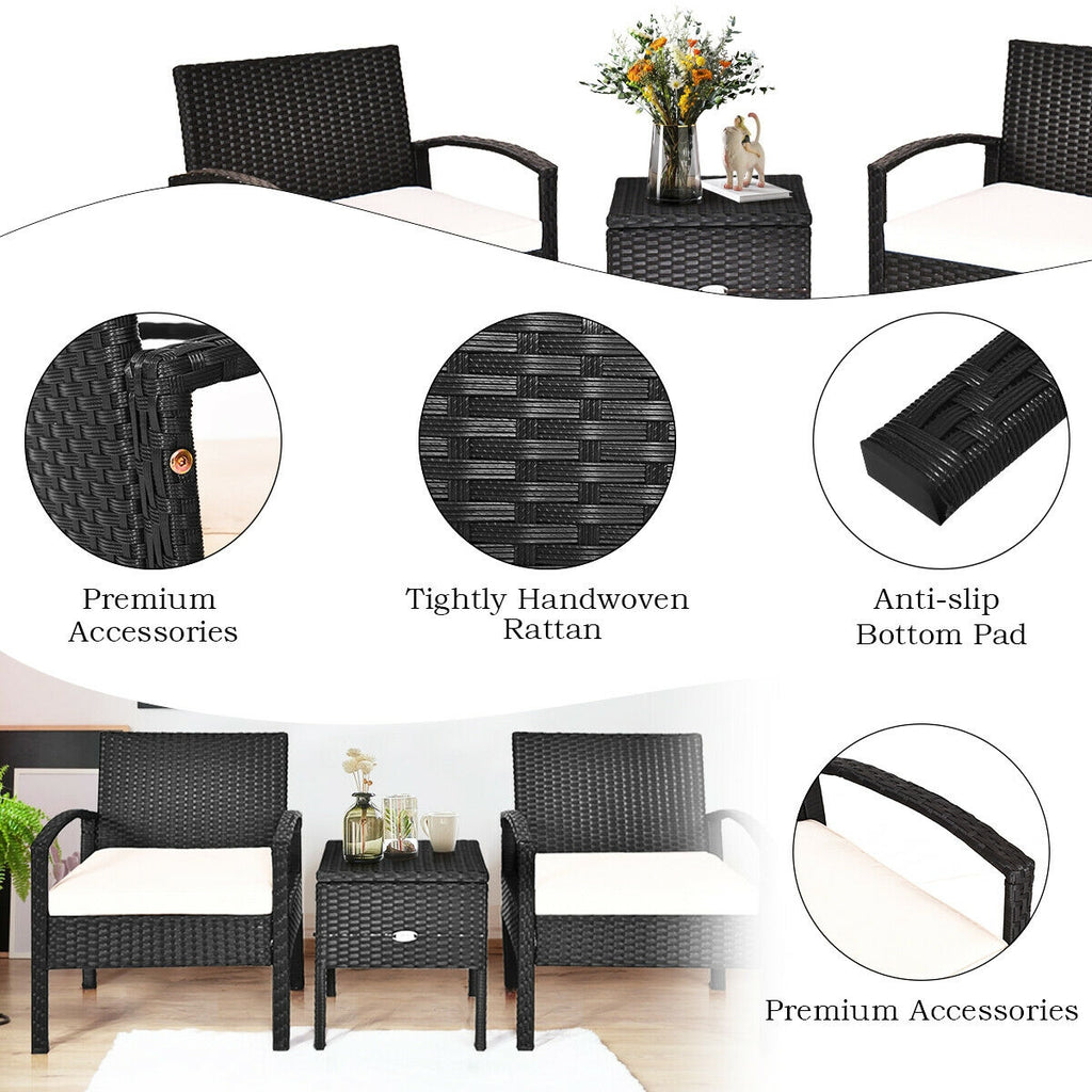 3 Pieces PE Rattan Wicker Sofa Set with Washable and Removable