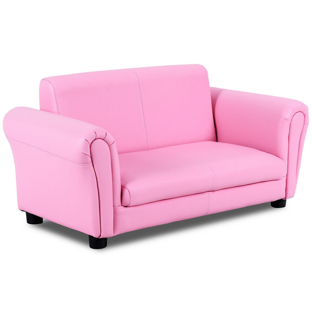Pink Kid's Double Couch Lounge Sofa with Ottoman - Childrens Play & Sleep