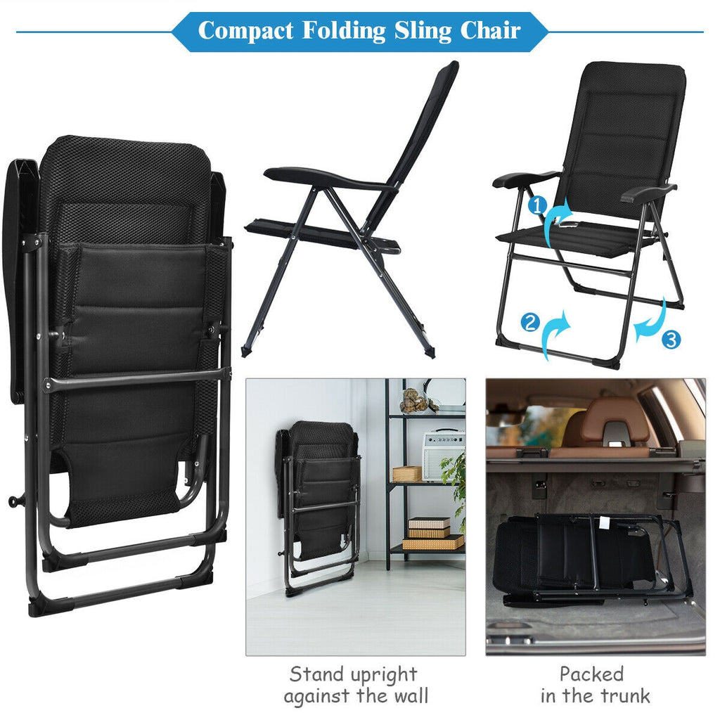 2 Pieces Outdoor Folding Patio Chairs with Adjustable Backrests for