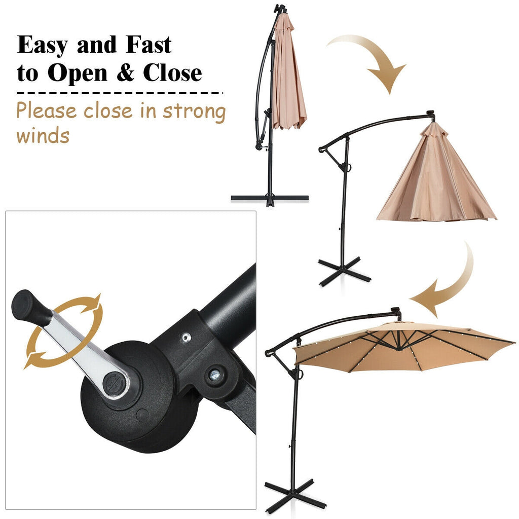 10 Feet 360° Rotation Solar Powered LED Patio Offset Umbrella without