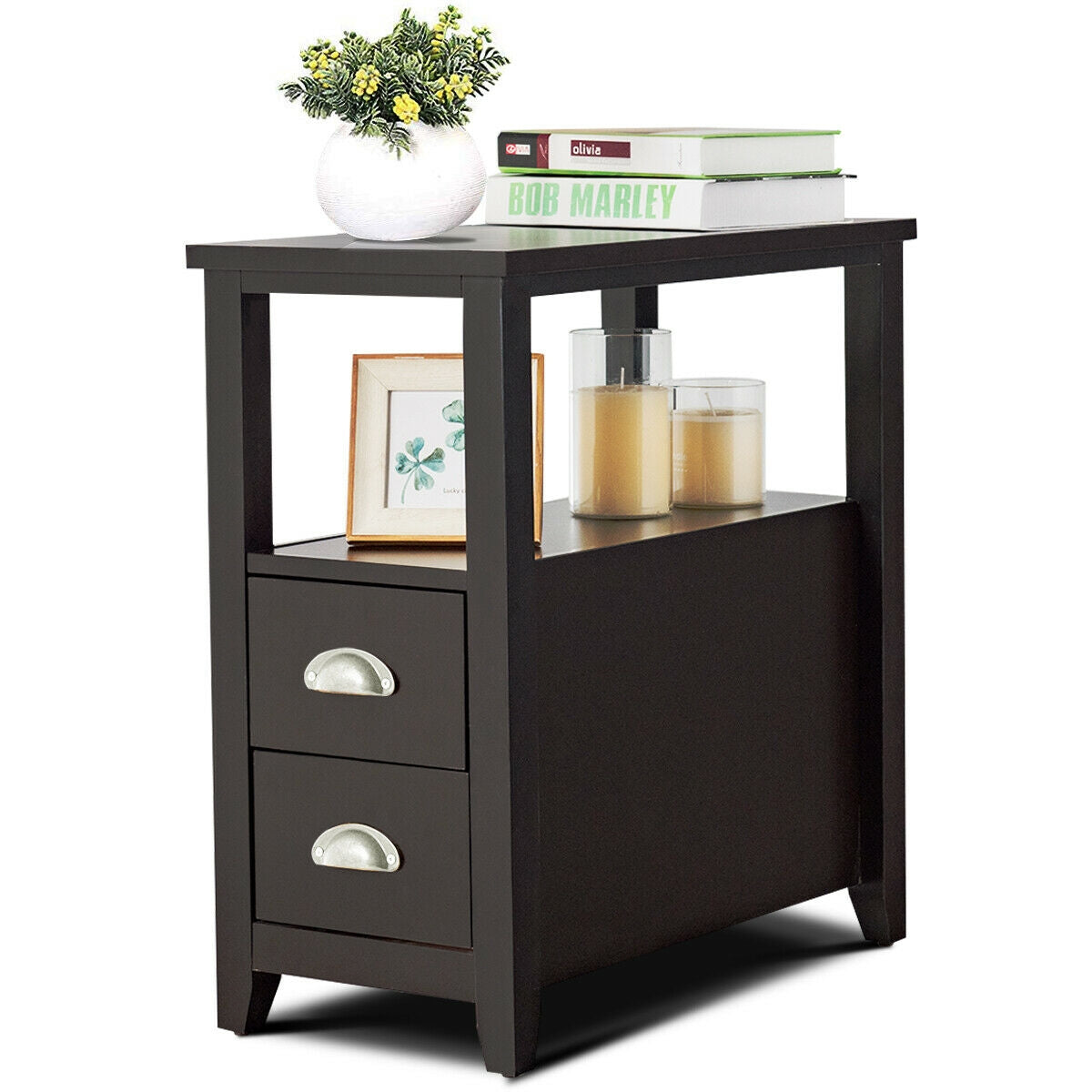 2-Drawer Nightstand Set, Dark Brown