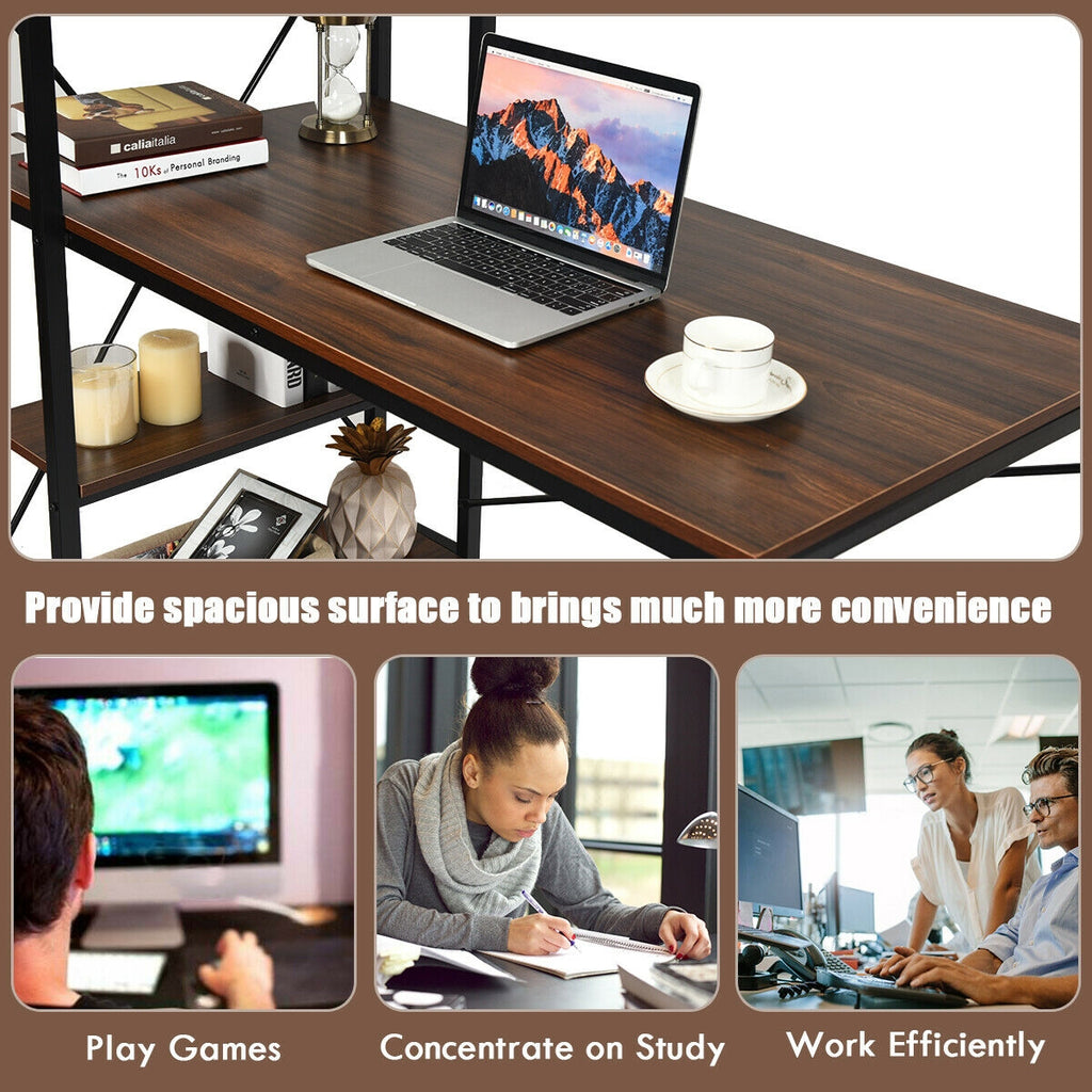 47.5" Computer Desk with 4-Tier Storage Shelves - Tan