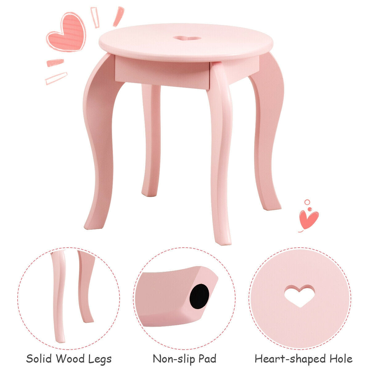 Kids Princess Makeup Dressing Play Table Set with Mirror - Pink