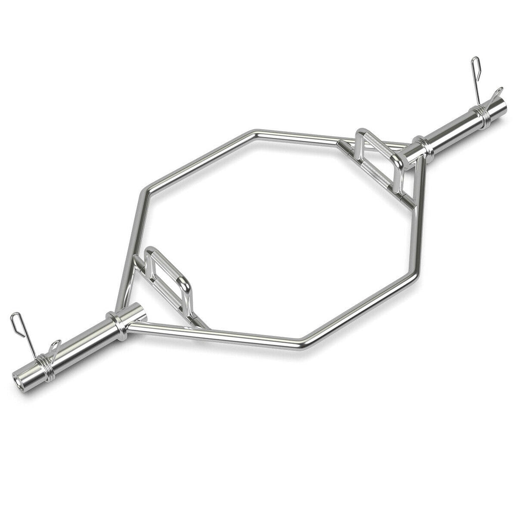 56 Inch Olympic Hexagon Deadlift Trap Bar with Folding Grips for 2-Inch Plates - Silver