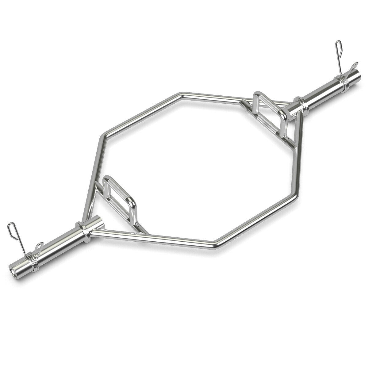 56 Inch Olympic Hexagon Deadlift Trap Bar with Folding Grips for 2-Inch Plates - Silver