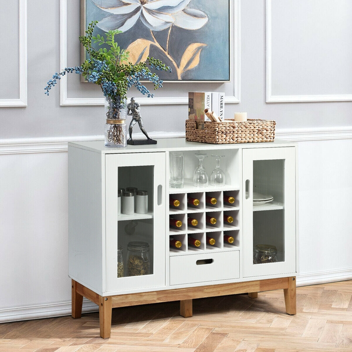 Wood Wine Storage Cabinet Sideboard - White