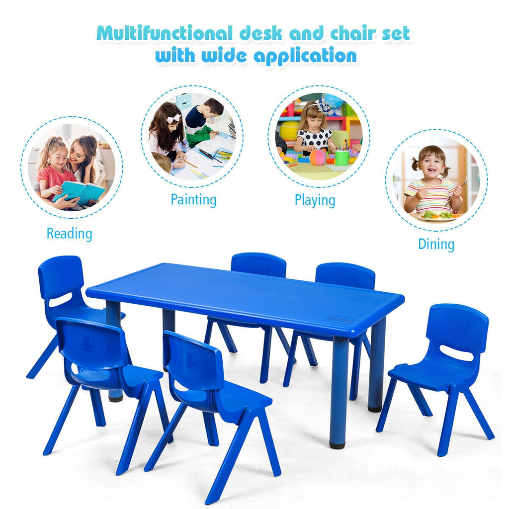 Kids Plastic Stackable Classroom Chairs - Set of 6, Blue, Kid-Sized, Indoor & Outdoor Use
