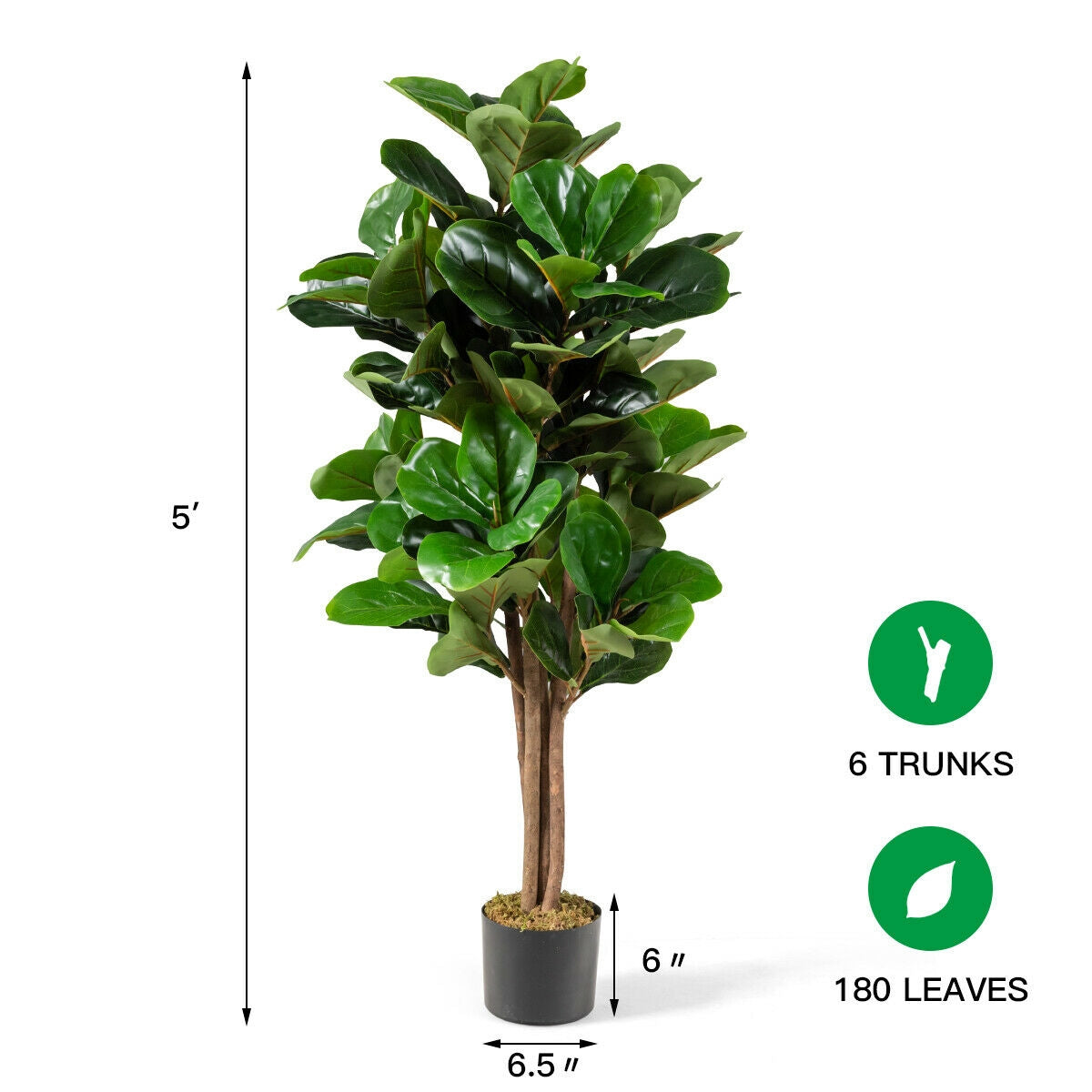 5 Feet Artificial Fiddle Leaf Fig Tree - Decorative Indoor Plant with Pot