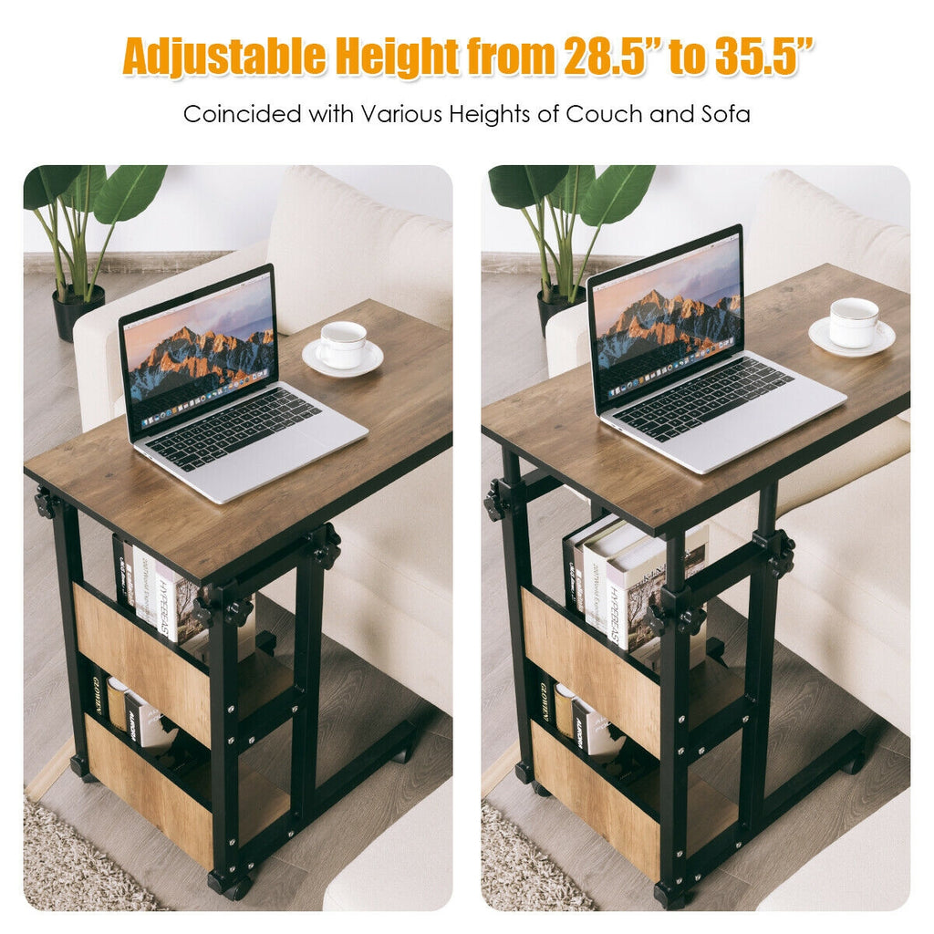 C-Shape Mobile End Table with Storage Shelves