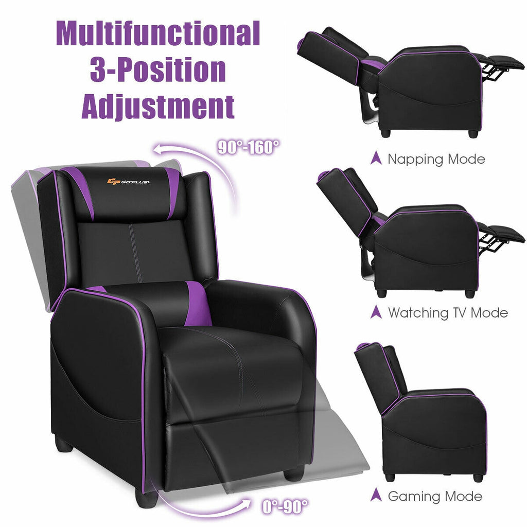 Gaming Recliner Chair with Massage & Footrest - Purple