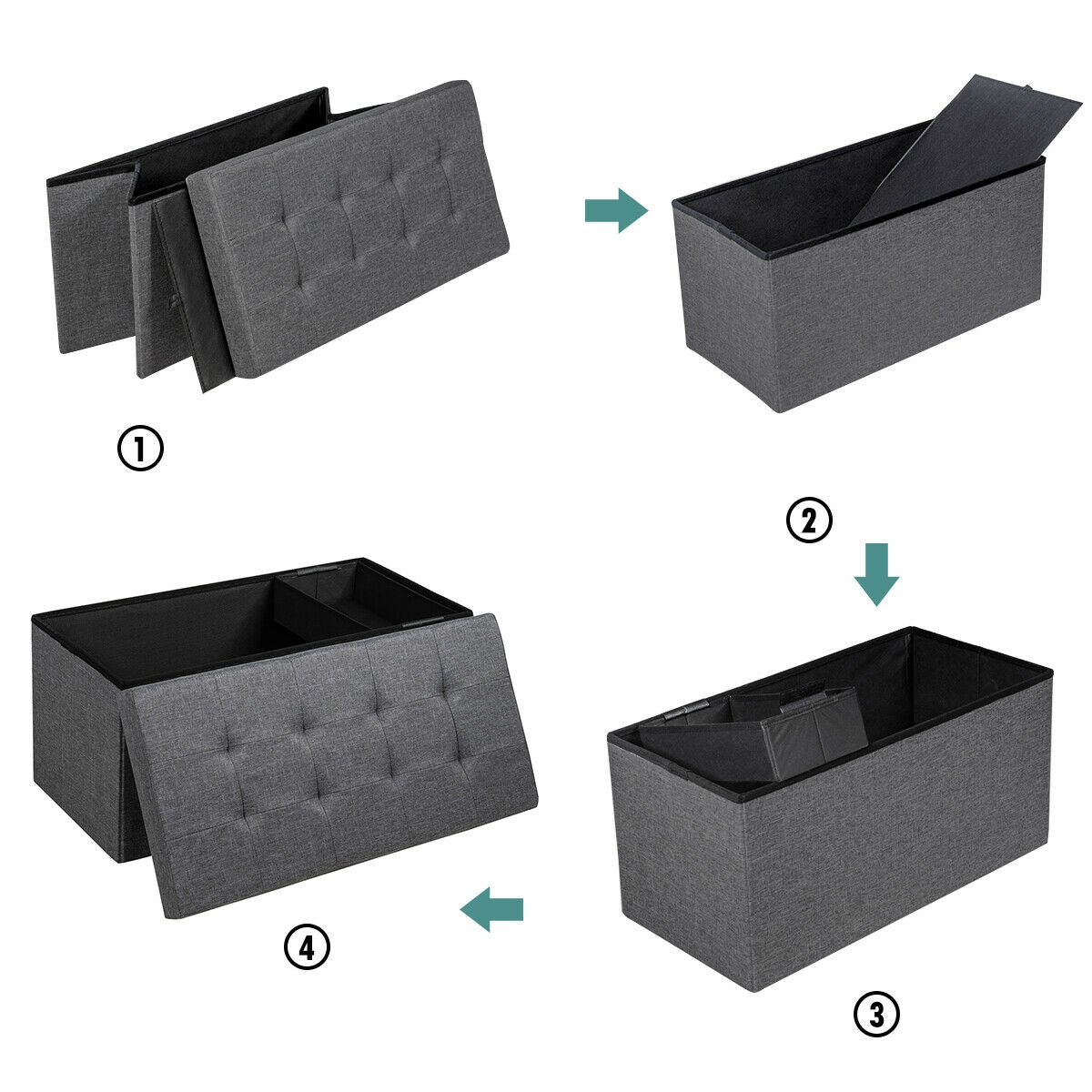 31.5" Storage Ottoman Footrest with Removable Bin - Dark Gray