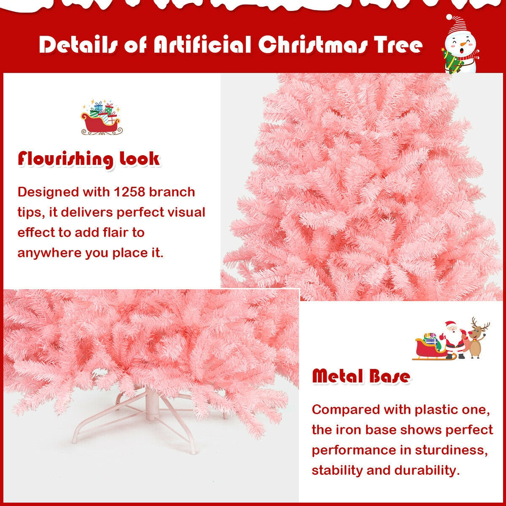 Hinged Artificial Christmas Tree 7.5 Feet Full Fir Tree Pink Holiday Decor