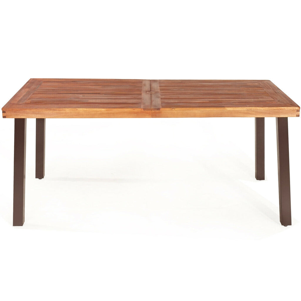 Acacia Wood Dining Table 67.5" x 32" with Umbrella Hole