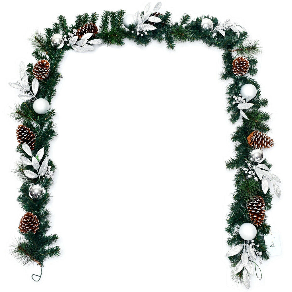 Silver Leaf 9ft Pre-Lit Artificial Christmas Garland with LED Lights