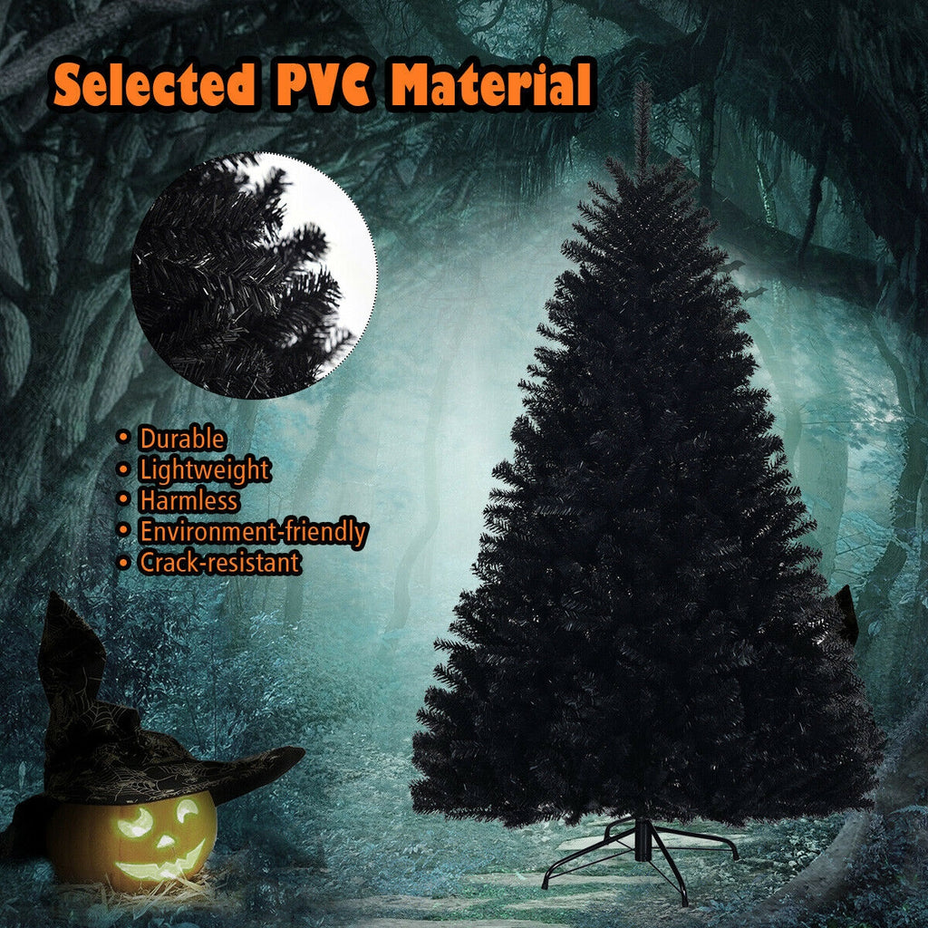 Hinged Artificial Halloween Christmas Tree - 6 Feet Black Holiday Tree