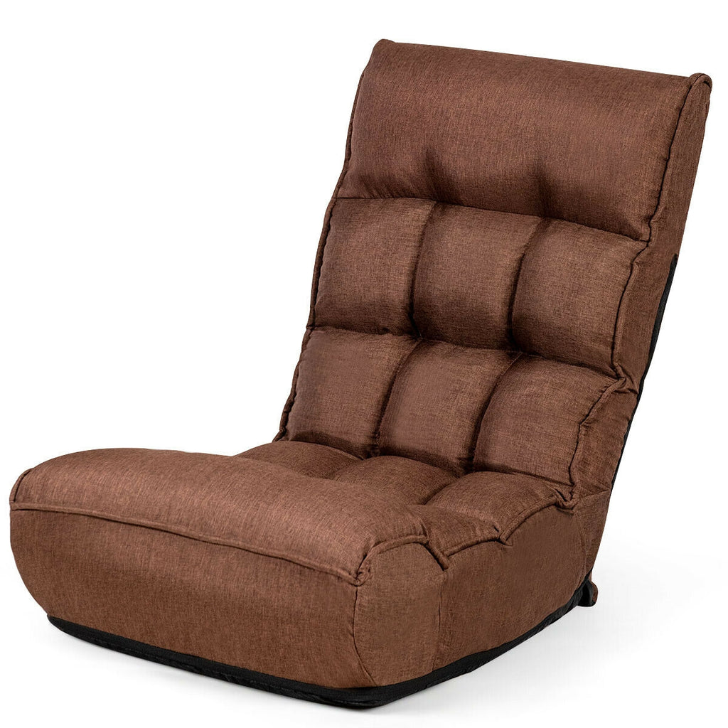 4-Position Adjustable Floor Chair Folding Lazy Sofa - Coffee